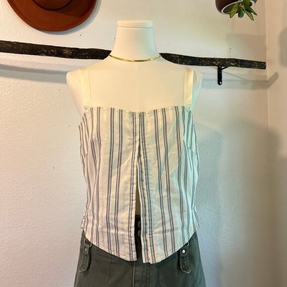 Marc Jacobs White Cotton Silk Pinstripe Hook Closure Corset Tank Top Size 8 - Picture 10 of 10